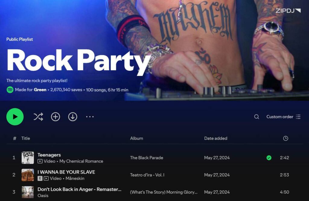 Spotify Playlist Rock Party